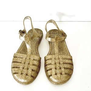 Super cute gold glitter plastic sandals